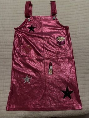 MIA Shimmery Hot Pink Patch Overall Dress for Girls